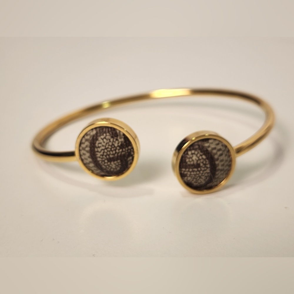Gucci Brown Monogram Canvas Gold Wrap Cuff Bracelet